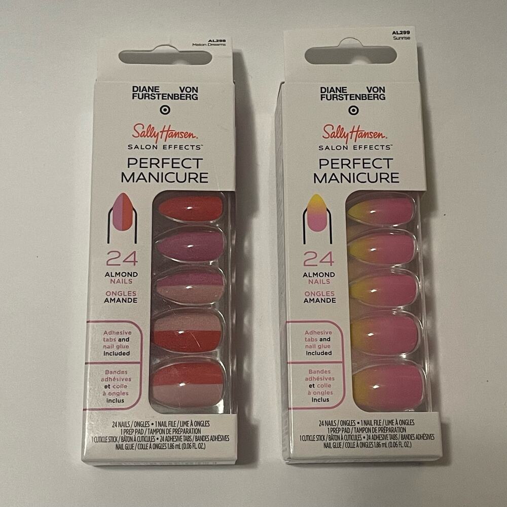 2 NEW IN BOX DVF Target Sally Hansen patterned fake nails almond shape 2 boxes
